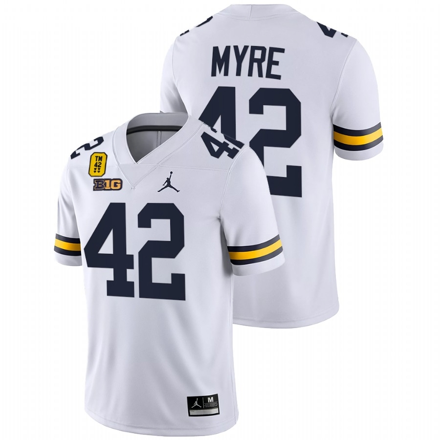 Michigan Wolverines Men's NCAA Tate Myre #42 White TM 42 Patch Honor Oxford Shooting Victims College Football Jersey RRP3849VW